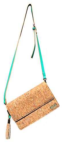 Amalite Vegane Handtasche für Frauen Kein Leder Kork Umhängetasche Clutch Handtasche Schultertasche mit Abnehmbarem Riemen Grün/Türkis - 2