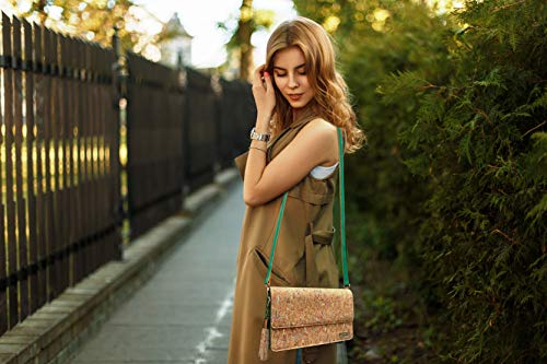 Amalite Vegane Handtasche für Frauen Kein Leder Kork Umhängetasche Clutch Handtasche Schultertasche mit Abnehmbarem Riemen Grün/Türkis - 6