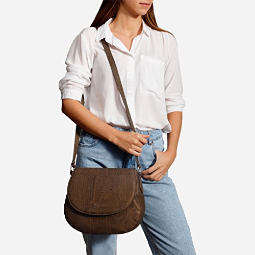 Corkor Veganer Schultertasche Böhmischen Umhängetasche Damen Geldbeutel Handtasche Natur-Leder Natur - Saddle Bag - Beuteltasche aus Veganem Leder Braun - 2