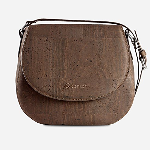 Corkor Veganer Schultertasche Böhmischen Umhängetasche Damen Geldbeutel Handtasche Natur-Leder Natur - Saddle Bag - Beuteltasche aus Veganem Leder Braun - 6