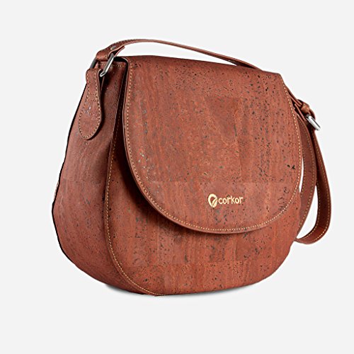 Corkor Veganer Schultertasche Böhmischen Umhängetasche Damen Geldbeutel Handtasche Natur-Leder Natur - Saddle Bag - Beuteltasche aus Veganem Leder Rot - 3