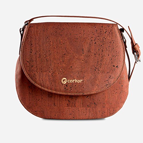 Corkor Veganer Schultertasche Böhmischen Umhängetasche Damen Geldbeutel Handtasche Natur-Leder Natur - Saddle Bag - Beuteltasche aus Veganem Leder Rot - 6