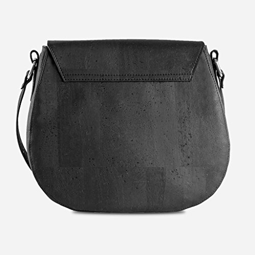 Corkor Veganer Schultertasche Böhmischen Umhängetasche Damen Geldbeutel Handtasche Natur-Leder Natur - Saddle Bag - Beuteltasche aus Veganem Leder Schwarz - 4