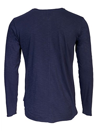 TREVOR'S KJELL Herren Langarmshirt mit Rundhalsausschnitt, Knopfleiste und Leinenstruktur aus 100% Baumwolle - soziale fair trade Kleidung, Mode vegan und nachhaltig Color midnight, Size S - 2