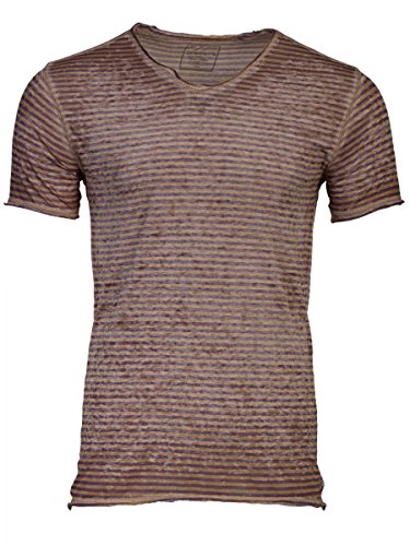 TREVOR'S ISMAEL Herren T-Shirt mit V-Ausschnitt & Streifen - dark-sand