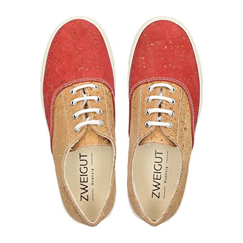 ZWEIGUT® -Hamburg- echt #406 Damen Sneaker vegane Korkschuhe auf federleichter Laufsohle, Schuhgröße:37, Farbe:rot-kork - 5
