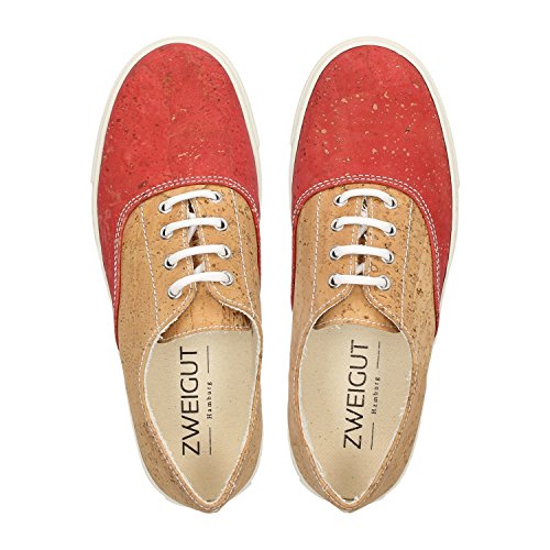 ZWEIGUT® -Hamburg- echt #406 Damen Sneaker vegane Korkschuhe auf federleichter Laufsohle, Schuhgröße:37, Farbe:rot-kork - 5