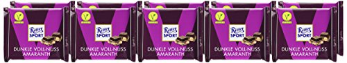 RITTER SPORT Dunkle Voll-Nuss Amaranth (10 x 100 g), Vegane Schokolade, mit ganzen Haselnüssen und Amaranth verfeinert, Halbbitterschokolade - 2