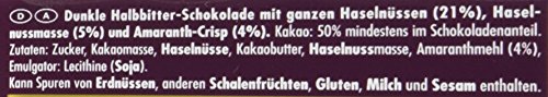 RITTER SPORT Dunkle Voll-Nuss Amaranth (10 x 100 g), Vegane Schokolade, mit ganzen Haselnüssen und Amaranth verfeinert, Halbbitterschokolade - 4