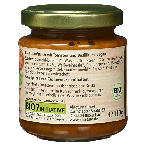 Alnatura Bio Brotaufstrich Tomate-Basilikum, vegan, 6er Pack (6 x 110 g) - 4