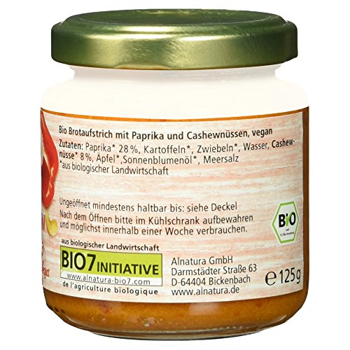Alnatura Bio Brotaufstrich Paprika-Cashew, vegan, 6er Pack (6 x 125 g) - 4