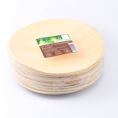 quau, 25 Einwegteller aus Palmblatt, rund, Ø23cm, kompostierbar, biologisch abbaubar, Palmblattteller, Palmteller - 4
