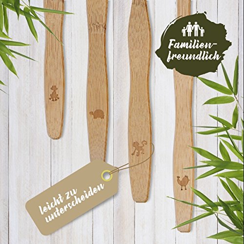 4er Pack ♻ Bambus Zahnbürste mit reinem Bambus-Holz ✮ vegan ✮ biologisch abbaubar ✮ 100% frei von BPA ✮ Borsten mit Bambus-Holzkohle für beste Sauberkeit - 3