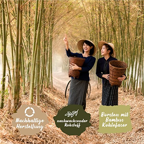 4er Pack ♻ Bambus Zahnbürste mit reinem Bambus-Holz ✮ vegan ✮ biologisch abbaubar ✮ 100% frei von BPA ✮ Borsten mit Bambus-Holzkohle für beste Sauberkeit - 8