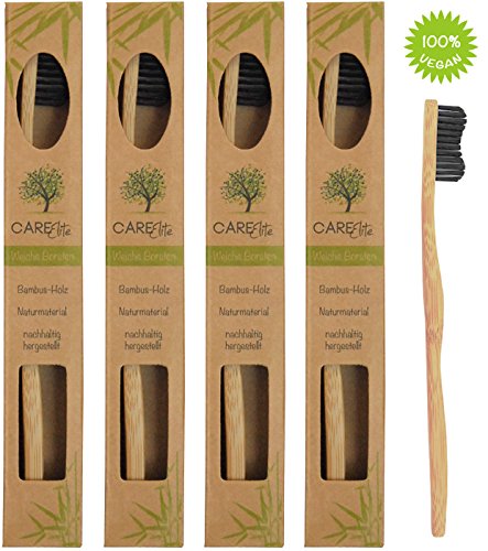 4er-Pack CareElite Holzzahnbürste aus nachhaltigem Bambus-Holz - BPA-frei