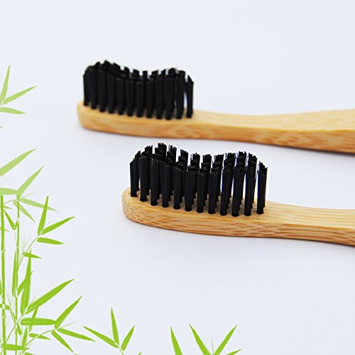 4er-Pack Holzzahnbürste aus nachhaltigem Bambus-Holz ♻ BPA-freie Bambus Holzzahnbürste, plastikfrei verpackte Bambus-Zahnbürste ♻ Zahnbürste mit Bambus-Holzkohle für gesunde und weiße Zähne - 4