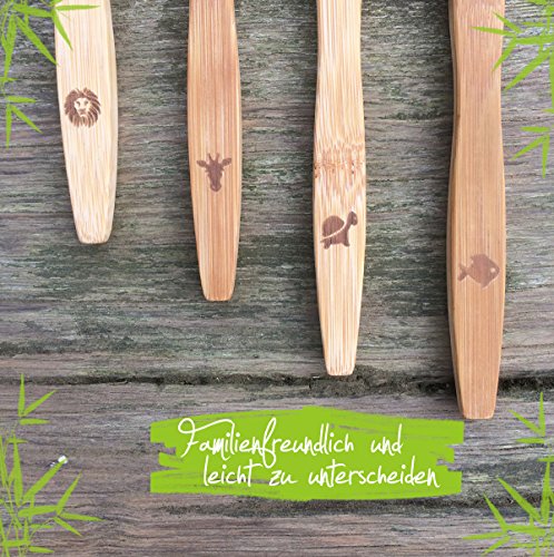 4er-Pack Holzzahnbürste aus nachhaltigem Bambus-Holz ♻ BPA-freie Bambus Holzzahnbürste, plastikfrei verpackte Bambus-Zahnbürste ♻ Zahnbürste mit Bambus-Holzkohle für gesunde und weiße Zähne - 5