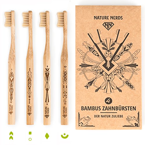 Nature Nerds – Bambus Zahnbürste - 4er Pack - Vegan, BPA-frei - Mittel