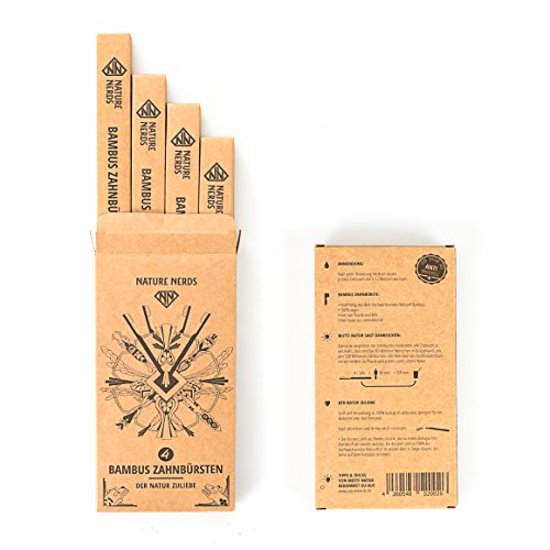 Nature Nerds – Bambus Zahnbürste im Set (4er Pack) ♻ Griff und Verpackung zu 100 % aus nachhaltig angebauten Bambus und zu 100% biologisch abbaubar, 100% Vegan, 100% BPA-frei /// Härtegrad: Mittel, nachhaltige Hand Zahnbürste //// Artwork Laserprint - 9