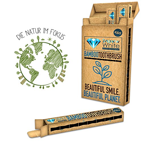Bambus Zahnbürste für Kinder 4er Set - Pflegend weiche Borsten - Kleiner Bürstenkopf - Ökologische Kinderzahnbürste - Plastikfrei verpackt zur umweltfreundlichen Mundhygiene - 4