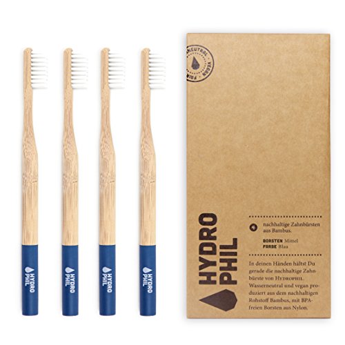 HYDROPHIL nachhaltige Zahnbürste aus Bambus 4er Pack - blau - weich