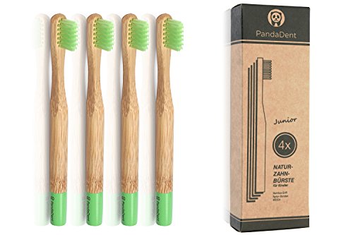PandaDent Bambus-Zahnbürste für Kinder - grün- 4er Pack - weich