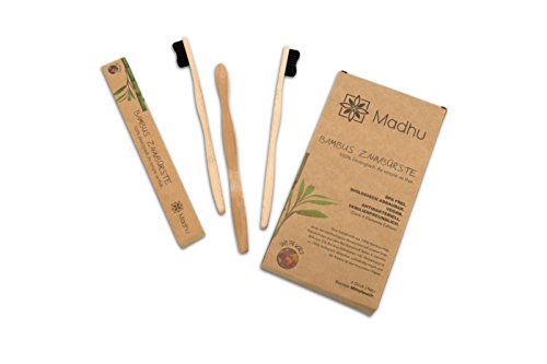 Madhu Bambus Zahnbürste im 4er-Set – vegan und biologisch abbaubare Holz Zahnbürste mit Naturborsten - 3