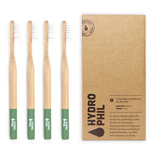 HYDROPHIL nachhaltige Zahnbürste aus Bambus grün 4er Pack mittelweich