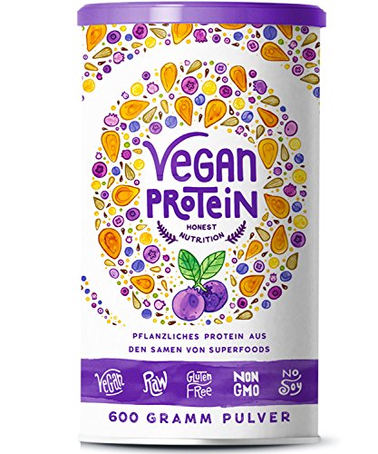 Vegan Protein (Blaubeere) - 600 Gramm Pulver aus Reis, Hanfsamen, Lupinen, Erbsen, Chia-Samen u.v.m