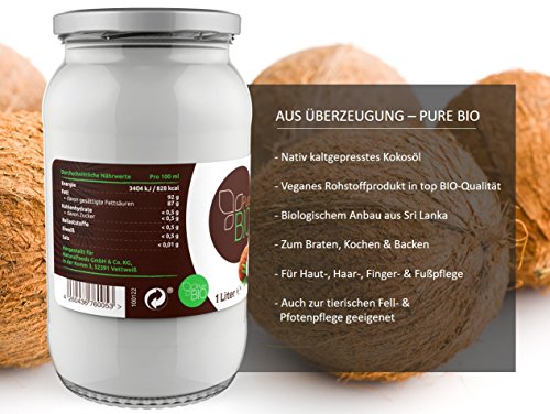 PureBIO Kokosöl 1.000 ml (1L) für HAARE, HAUT und zum KOCHEN - Kokosöl bio, nativ und kaltgepresst - 2