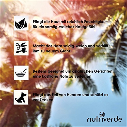 Nutriverde BIO Kokosöl - 1 x 1.000 mL (1L) Neu im Bügelglas - KOCHEN, BRATEN, BACKEN + HAAR- & HAUTPFLEGE bio, nativ, kaltgepresst - 3