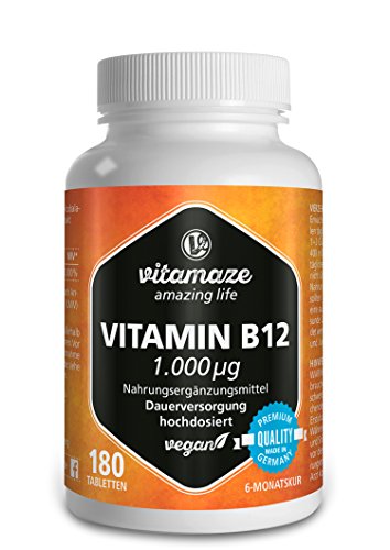 Vitamin B12 hochdosiert - Methylcobalamin 1000 µg - 180 Tabletten von vitamaze