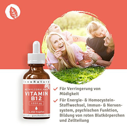 Vitamin B12 (Methylcobalamin) Tropfen (1000 µg pro Portion / 200µg pro Tropfen), 1.250 Tropfen in 50ml Flasche als 8 Monatsvorrat. Frei von Konservierungsstoffen. Vegan, hochdosiert, hergestellt in DE - 9