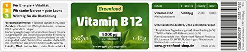 Vitamin B12 (Methylcobalamin), 5000 µg, extra hochdosiert, 90 Tabletten, vegan – wichtig für Nervensystem und Denkvermögen, stimmungsaufhellend. OHNE künstliche Zusätze. Ohne Gentechnik. - 2