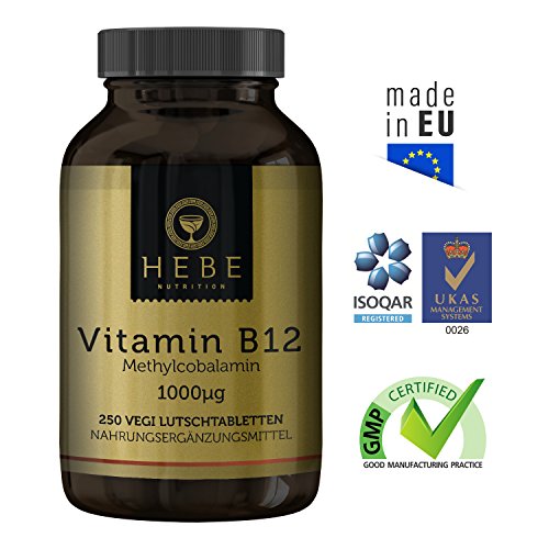 Vitamin B12 Methylcobalamin 1000 μg, hochdosiert, 250 Lutschtabletten, vegan, Premium-Qualität von Hebe Nutrition - 2