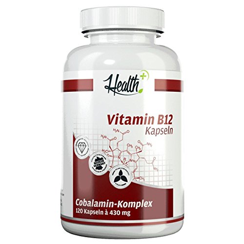 HEALTH+ Vitamin B12 - 120 Kapseln - 1000mcg Cobalamin-Komplex (Methylcobalamin, Adenosylcobalamin, Hydroxycobalamin)