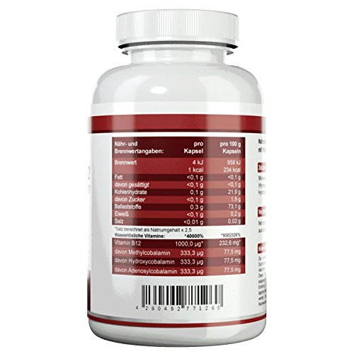 HEALTH+ Vitamin B12 – 120 Kapseln – 1000mcg Cobalamin-Komplex (Methylcobalamin, Adenosylcobalamin, Hydroxycobalamin) - 2