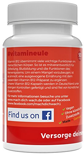 Vitamin B12 Kapseln - Ohne künstliche Zusatzstoffe - vegan - Qualität aus Deutschland - 100% Zufriedenheitsgarantie - 1000µg hochwertiges Methylcobalamin - deutsche Laboranalytik - Vitamineule® - 2