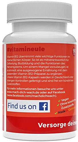 Vitamin B12 Kapseln - Ohne künstliche Zusatzstoffe - vegan - Qualität aus Deutschland - 100% Zufriedenheitsgarantie - 1000µg hochwertiges Methylcobalamin - deutsche Laboranalytik - Vitamineule® - 2