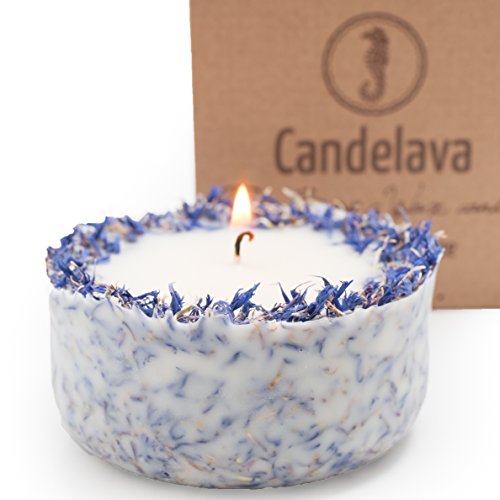 Duftkerze Soja Lavendel Beige Blau Kerze aus Bio Sojawachs ätherisches Lavendel Öl Geschenk - 7