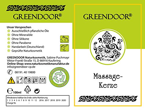 Greendoor BIO Massagekerze Golden SPA, 100 ml - BIO Sojawachs & BIO Babassuöl, natürliche Mischung entspannender ätherischer Öle - vegan, rußt nicht, ohne Tierversuche - beliebtes Geschenk, Massageöl Massage Öl - 4