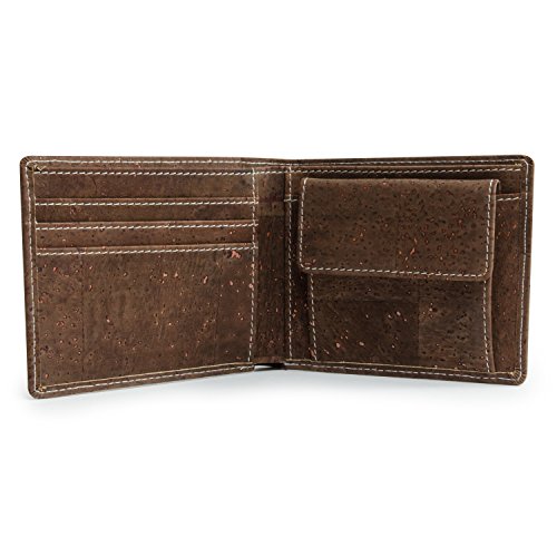 Leichtes Bifold Herren Portemonnaie vegan aus Kork (dunkel) mit Geschenkbox wasserabweisendes, robustes, handmade Portemonee (dunkel) (dunkel) - 4