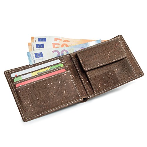 Leichtes Bifold Herren Portemonnaie vegan aus Kork (dunkel) mit Geschenkbox wasserabweisendes, robustes, handmade Portemonee (dunkel) (dunkel) - 7