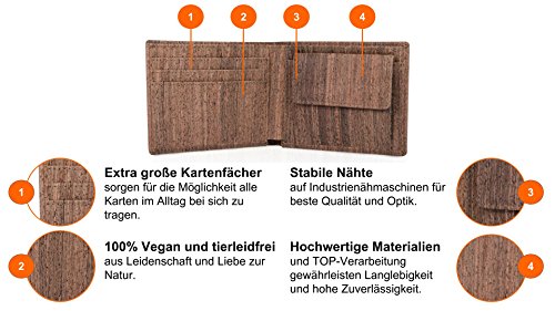 ACHERLA | Leichtes Bifold Herren Portemonnaie vegan aus Kork (dunkel) mit Geschenkbox wasserabweisendes, robustes, handmade Portemonee (dunkel) - 6