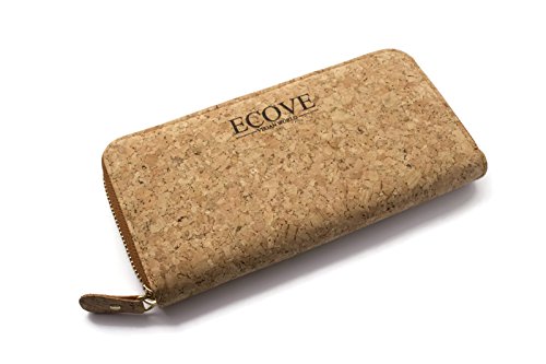 ECOVE - elegante & vegane Damengeldbörse aus Kork mit vielen Fächern - Größe: 20cm x 10cm