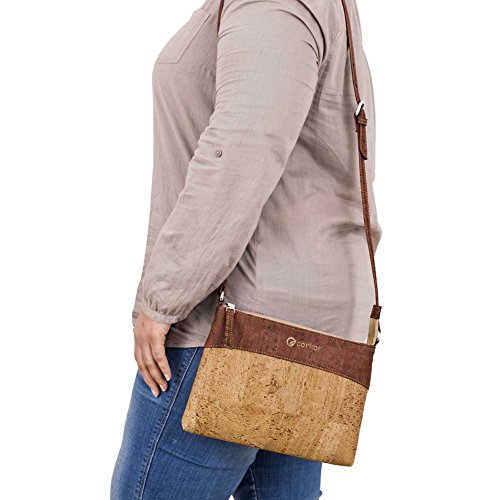 CORKOR Damen Umhängetasche Geldbeutel Schultertaschen Handtasche Schulter Natur-Leder Natur Veganer Korkleder Rot - 2