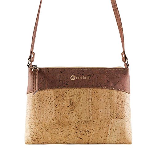 CORKOR Damen Umhängetasche Geldbeutel Schultertaschen Handtasche Schulter Natur-Leder Natur Veganer Korkleder Rot - 3