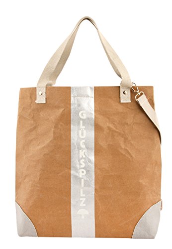 Adelheid Glückspilz Damen-Einkaufstasche mit Streifen aus veganem Leder - braun