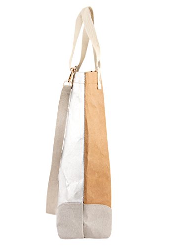 Adelheid Damen Glückspilz Streifen Einkaufstasche Veganes Leder Henkeltasche, Braun (Papierbraun), 10x45x40 cm - 3