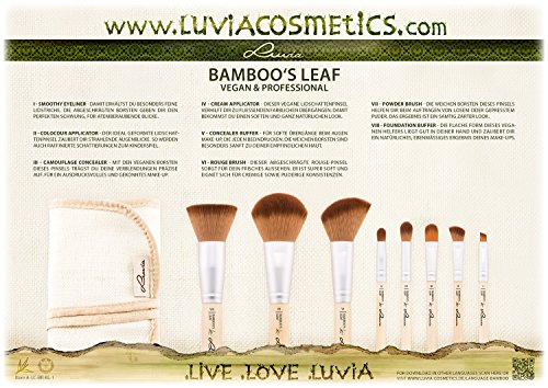 Schminkpinsel-Set Vegan von Luvia Cosmetics – 8 Make-Up Pinsel im Pinselset mit nachhaltigen Bambus-Griffen und einer Pinseltasche – Tierversuchsfreie Kosmetik - 8